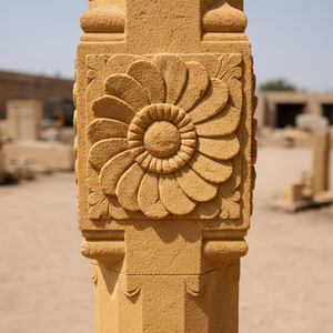 Colonne/Pilier décoratif carré en pierre de grès naturelle massif sculpté à la main - Product Image 2
