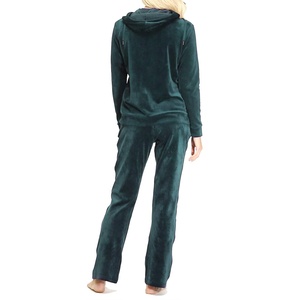 Women's Dark Green Hooded <b>Tracksuit</b> Set Full Length Solid Color Casual Joggers with Side Pockets Breathable Winter Wear - Product Image 3