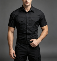 Chemise tactique à manches courtes, chemise de travail élastique multi-poches, haut décontracté à simple boutonnage pour la randonnée et le camping