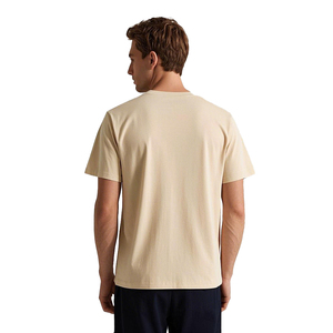 เสื้อยืดคอกลมแขนสั้นสีเบจสำหรับผู้ชาย ทรงปกติ ผ้าฝ้ายถัก 100% สีพื้น ระบายอากาศได้ดี - Product Image 4