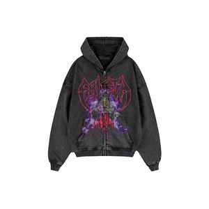 Grey Acid Wash cotton blended Hoodie 100% Cotton Distressed Hoodie for Long Sleeves custom Print Design Men's zipper Hoodies - Product Image 3