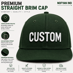Custom Straight Brim Caps Wholesale | Premium <b>Flat</b> Bill Baseball Caps Manufacturer | OEM ODM Custom Logo Embroidery Snapback <b>Hat</b> - Product Image 1