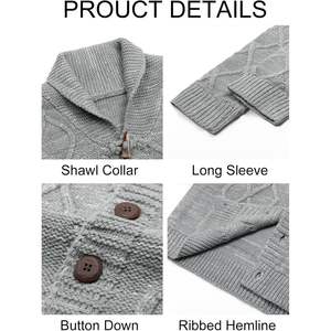 2025 ODM Supply Pull cardigan en tricot torsadé à carreaux pour hommes avec col châle et bouton torsadé pour l'automne et l'hiver - Product Image 5