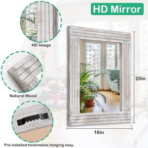 Rustic Whitewashed Wooden <b>Wall</b> <b>Mirror</b> Farmhouse Distressed Rectangular Vanity <b>Mirror</b> Decorative Accent <b>Mirror</b> <b>for</b> Living Room - Product Image 6