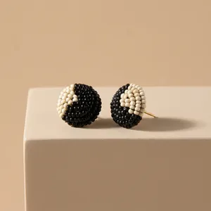Ivory <b>Black</b> Bohemian Ball Shape Seed Glass Beads <b>Stud</b> <b>Earrings</b> Religious Women Gift Party Engagement Anniversary Fashion - Product Image 3