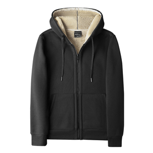 Sweat-shirt en polaire à capuche zippé pour homme, couleur unie, décontracté, chaud pour l'hiver, doublé, coupe classique, noir - Product Image 2