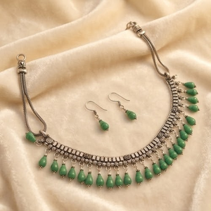 DIVYORO Women's Cascading Green Drop Oxidized <b>Choker</b> Necklace with Adjustable Length for Party Occasions - Product Image 1