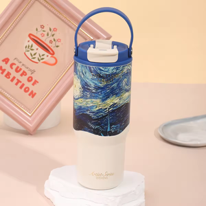 Stainless Steel Tumbler Insulated Travel Cup Art Print Straw Lid Heat Insulation <b>Large</b> Capacity Water <b>Mug</b> - Product Image 3