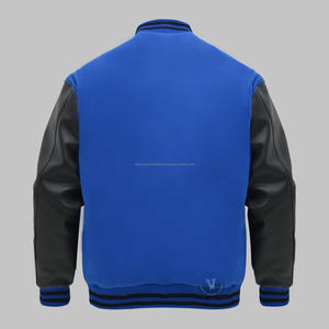 Cuerpo de lana personalizado y mangas de piel de vaca genuina chaqueta universitaria Letterman azul y negra - Product Image 3