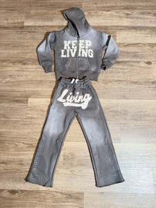 Conjuntos de Sudadera con Capucha y Pantalones de Chándal de Algodón Pesado, Lavado y Desteñido, de Doble Cintura, con Apliques Bordados Personalizados para Hombre - Product Image 2