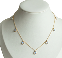 Collier de mariée de luxe plaqué or 14 carats avec pendentif goutte d'eau en pierre de lune arc-en-ciel, chaîne câble, certifié IGI, vente en gros
