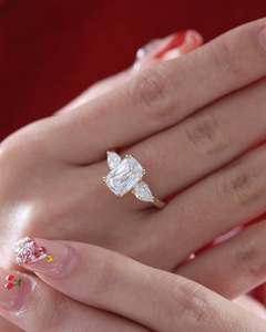 2CT Ashoka Cut Lab Grown Diamond Engagement Ring 14K Solid Gold Three <b>Stone</b> Pear-Shaped Side Diamonds IGI Certified Trendy Women - Product Image 4