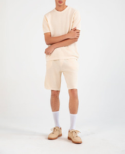 Nouveau design T-shirts pour hommes à manches courtes en coton et polyester, vente en gros OEM, coupe décontractée, tricotage, col rond beige - Product Image 6