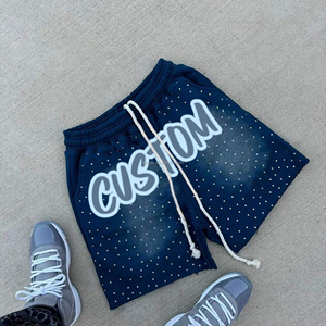 Pantalones Cortos Deportivos de Lona Desgastada para Hombre, con Logotipo Personalizado Bordado, Pedrería, Lavado Ácido, Estilo Vintage, Casual y Ecológico - Product Image 4