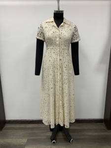 Vestido Maxi con Estampado Floral de Encaje, Cuello en V, Manga Corta, Corte en A, Holgado, Informal, de Verano, Tejido Transpirable - Product Image 1