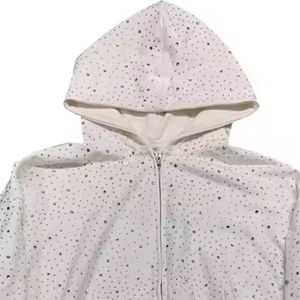 Sweat-shirt à capuche zippé personnalisé de luxe entièrement orné de strass pour hommes et femmes, style streetwear Y2K, coupe oversize, motif floral en cristal brillant, tissu épais - Product Image 3