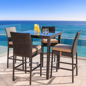 Juego de Bar de 5 Piezas de Mimbre Sintético Resistente al Agua para Exteriores con Taburetes Acolchados, Muebles Modernos para Patio, Hotel, Piscina y Jardín - Product Image 3