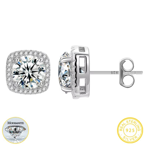 Classic Round Cut Moissanite <b>Stud</b> <b>Earrings</b> 925 Sterling <b>Silver</b> Halo Diamond <b>Earrings</b> for Women Luxury Wedding Jewelry - Product Image 2