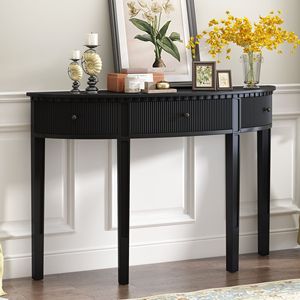 Pine Veneer <b>Console</b> Table with Distinctive Four Legs and Vertical Stripe Drawer Fronts - Product Image 2