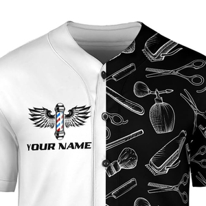 Nouveaux vêtements de travail pour barbier, t-shirt personnalisé avec logo par sublimation, blouse lavable, maillot de baseball, tenue de salon de coiffure - Product Image 5