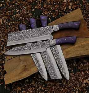 Juego de Cuchillos de Chef de Acero de Damasco Hechos a Mano de Calidad Premium con Mango Personalizado para Uso Profesional en Cocina y Camping, ODM Industrial - Product Image 4