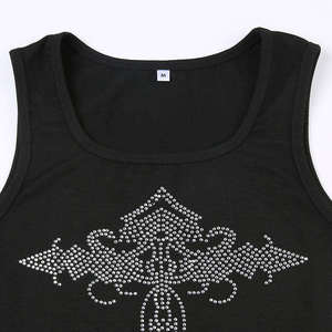 T-shirts légers et écologiques pour femmes, coupe ajustée, 100 % coton, avec logo personnalisé en strass, pour l'été - Product Image 3