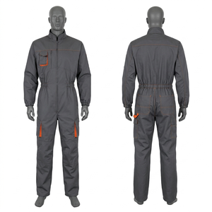 Combinaison de travail industrielle en polycoton 250 GSM gris et orange avec panneaux contrastants, impression de logo, vêtements de travail - Product Image 1