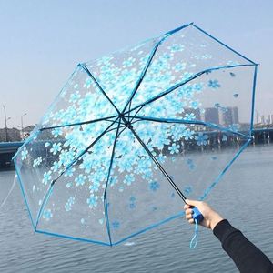 Parapluie manuel pliant en trois sections YU XIN 21 pouces 8K, tube en fer transparent, motif floral, poignée en plastique, baleines en alliage, pour le soleil - Product Image 3