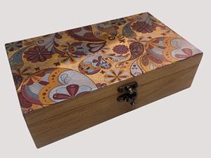 Boîte en bois imprimée à couvercle articulé, boîte à bijoux classique, boîte de rangement pour souvenirs, boîtes de rangement décoratives - Product Image 4