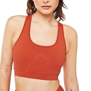Women's Racerback Sports <b>Bra</b> Seamless Medium Support Yoga Top Solid Color <b>Stretch</b> Fabric Scoop Neck Design - Product Image 2