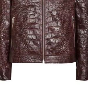 Chaqueta de Cuero Genuino con Grabado de Cocodrilo para Hombre, Cuello Alto, Cierre Frontal con Cremallera, Transpirable, Estilo Motero, Corte Regular para Invierno - Product Image 2