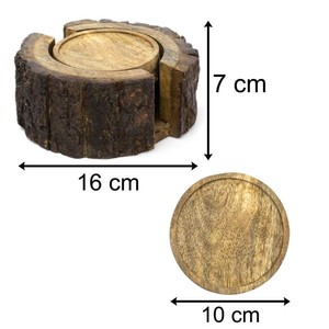 Ensemble de sous-verres en bois de manguier avec support |   Bois naturel artisanal |   Vente en gros - Product Image 3