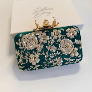 Jewelry bag Case with Gold Floral Embroidery and Magnetic <b>Snap</b> Closure green colour packaging bag - Product Image 5