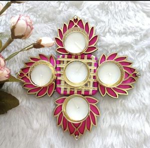 เชิงเทียนดอกบัว rangoli ทำด้วยมือไม้โลหะดิวาลีของตกแต่งของขวัญของชำร่วยของชำร่วยงานแต่งบ้านสำนักงาน - Product Image 2