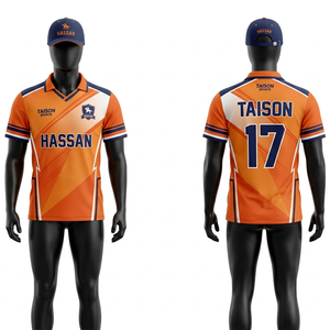 Polo para Hombre, 160 GSM, Tela Transpirable de Poliéster, Diseño de Paneles Diagonales en Naranja, Azul Marino y Blanco, Logotipo Personalizado con Impresión por Sublimación - Product Image 1