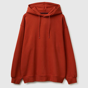 เสื้อฮู้ดดี้สีแดงทรงโอเวอร์ไซส์สำหรับผู้ชาย สีพื้น สวมใส่สบายๆ ในฤดูใบไม้ร่วง ผลิตจากผ้าฝ้ายถัก 100% ทรงปกติ - Product Image 4