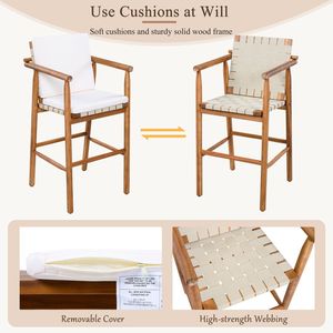 Juego de Bar de 3 Piezas de Madera de Acacia para Exteriores, Mesa de Comedor para Patio y 2 Taburetes con Cojines para Jardín o Piscina - Product Image 5