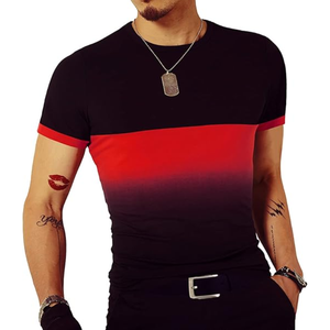 เสื้อยืดผู้ชายทรงสลิมฟิตตัดเย็บสีไล่ระดับสีตัดกันแขนสั้นผ้าฝ้ายแฟชั่นลำลองเสื้อยืด - Product Image 2