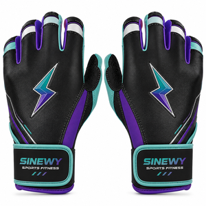 Gants d'entraînement en cuir SINEWY pour frappeur, noir, violet, turquoise, rembourrés, respirants, avec support de poignet et fermeture auto-agrippante, unisexe adulte - Product Image 2