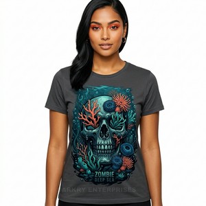 T-shirt Femme Squelette de Loup Lune Vert Olive, T-shirt Graphique Horreur Loup-garou, Vêtement Personnalisé en Coton avec Impression Sérigraphique - Product Image 2