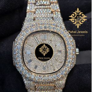 Montre de luxe pour homme Pahal Jewels avec diamants, boîtier carré de 40 mm, acier inoxydable, quartz analogique, affichage de la date, fermoir pliant - Product Image 4