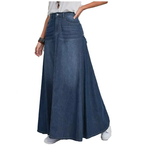 Ladies Blue Denim Long <b>Jean</b> Skirts Denim Maxi Skirt a <b>Line</b> Casual Wholesale Custom Cotton for Women High Quality Vintage Woven - Product Image 4