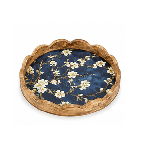 Plateau de rangement en bois, design moderne et luxueux, motif floral, bord sculpté, finition polie, multifonction, passe au lave-vaisselle, épaisseur 2 cm - Product Image 2