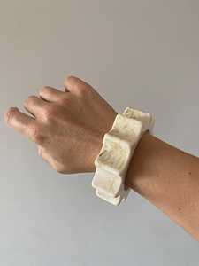 Handmade Marble Resin Bangle Chunky Geometric Sunburst Fluted Resin Craft Cream Ivory Cog Cuff Bangle Jewelry - Product Image 3