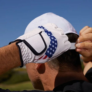 Gant de golf personnalisé avec logo, respirant, antidérapant, pour gaucher, drapeau américain, en cuir PU blanc, gant de golf de qualité supérieure, poignet réglable - Product Image 3