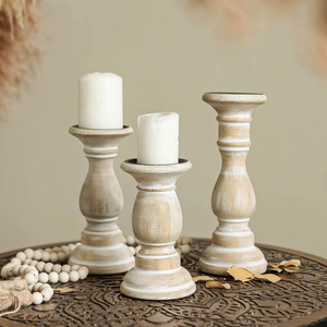 Bougeoirs en bois de lavage blanc de qualité supérieure bougeoir en bois de manguier lot de 3 pour la décoration de fête de mariage de salon de noël - Product Image 2