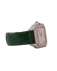 Montre pour homme avec bracelet en cuir, entièrement pavée de diamants Moissanite VVS, style Hip Hop, cadran blanc, haute qualité - Product Image 4