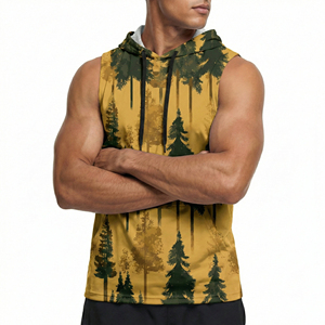 Custom Print Men's Sleeveless Hooded Tank Tops Urban Camo Drop Armhole Muscle Gym Fitness Workout Wholesale Hoodie Tank Tops - Product Image 4