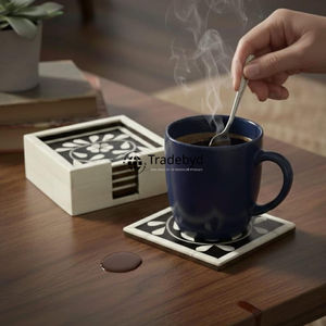 Sous-verre carré en os incrusté, fait main, 4x4 pouces, qualité supérieure, luxueux, décoratif, pour la maison et les restaurants - Product Image 1