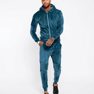 Ensemble de survêtement pour homme avec capuche, fermeture éclair intégrale, couleur unie, sweat-shirt et pantalon avec logo imprimé, style décontracté, style automne - Product Image 5